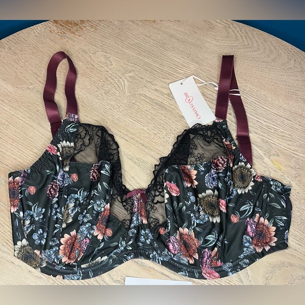 Bravissimo Fleur Full Cup Bra Underwire Dark Floral Lace Women’s Size 34H - Picture 2 of 4